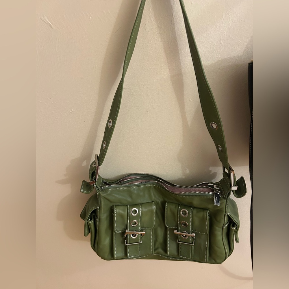 Perlina Green Leather Shoulder Bag made in Korea
